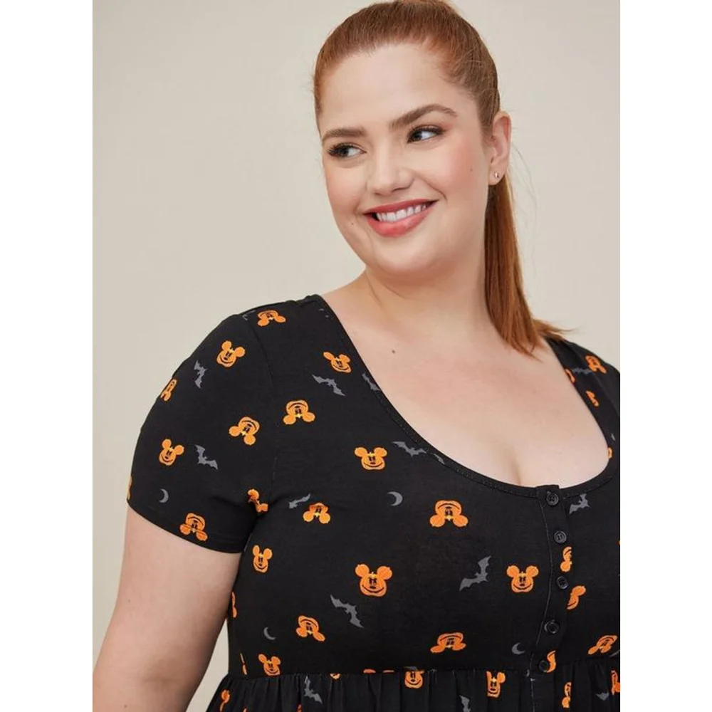Torrid Halloween Black and Orange Mickey Mouse Short Sleeve Top - Picture 3 of 9